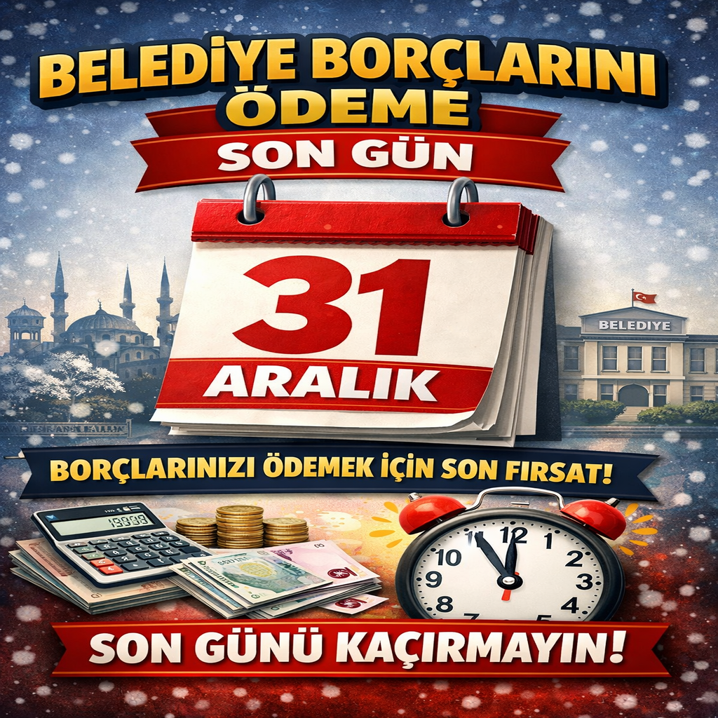 Belediyemize ait vergi, harç ve diğer borçların son ödeme tarihi 31 Aralıktır.